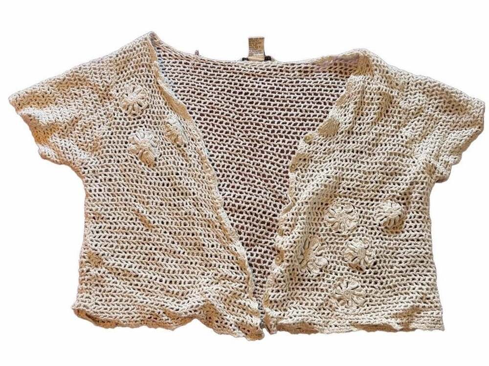 John Paul Richard Uniform Cream Crochet Vest Cardigan Top Size L